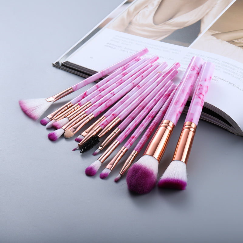 15 Marbled Design Makeup Brushes Set - TWISSERLY