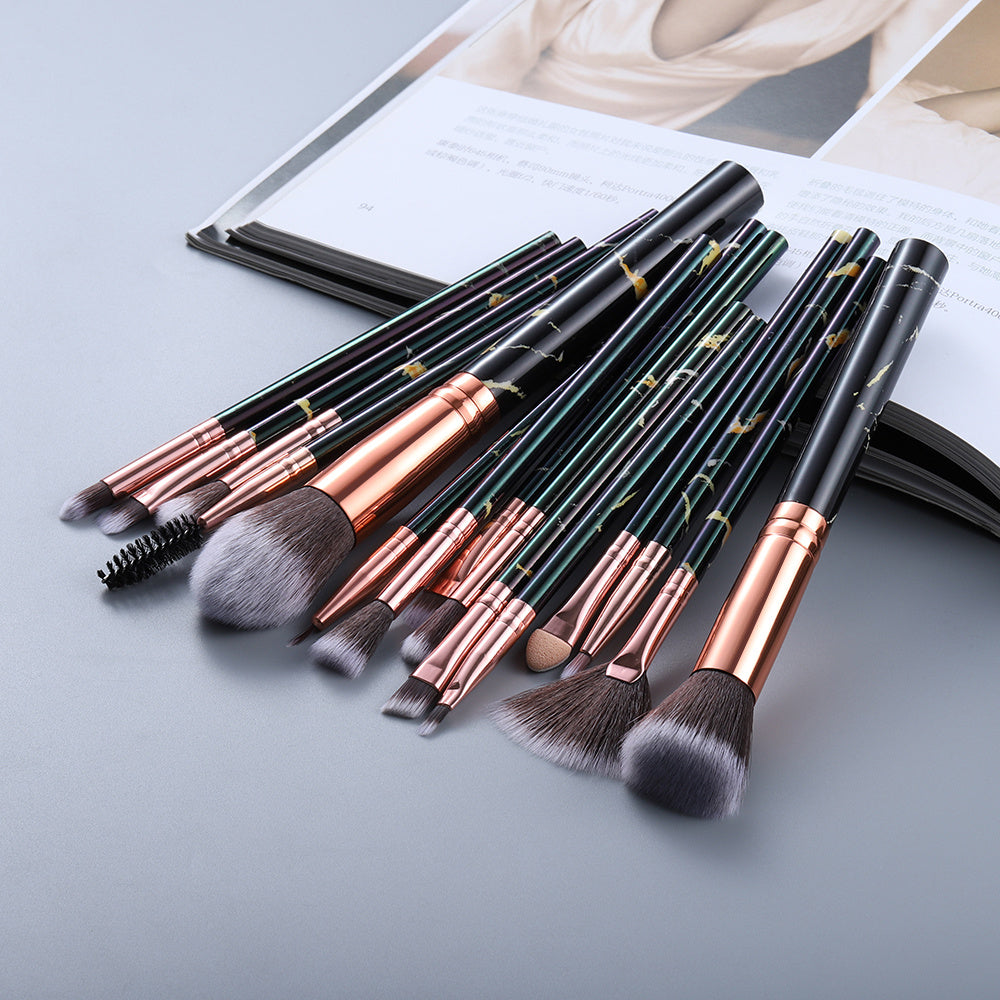 15 Marbled Design Makeup Brushes Set - TWISSERLY