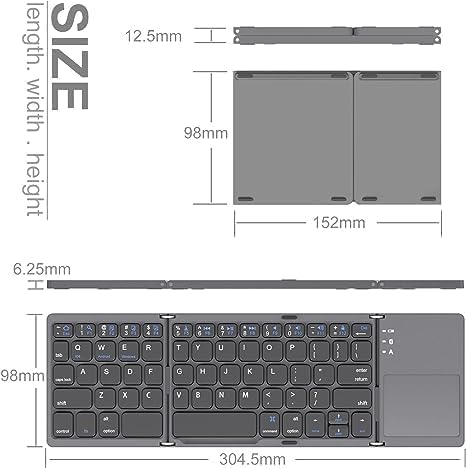 Portable Mini Three Folding Bluetooth Keyboard Wireless Foldable Touchpad Keypad - TWISSERLY