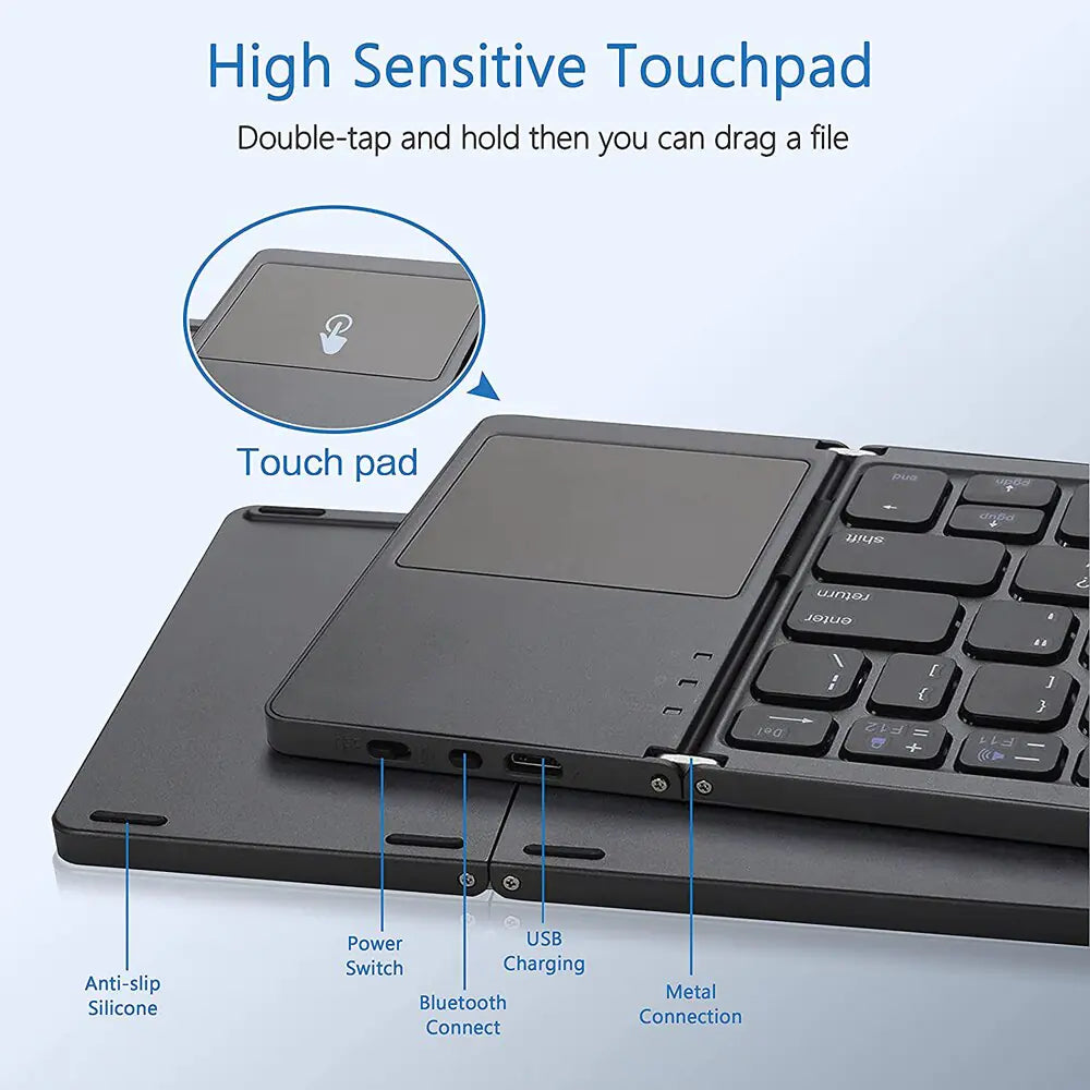 Portable Mini Three Folding Bluetooth Keyboard Wireless Foldable Touchpad Keypad - TWISSERLY