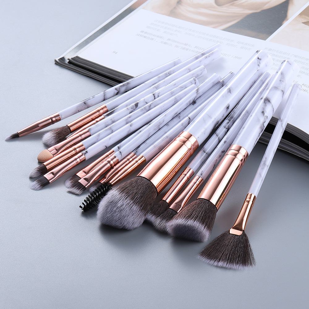 15 Marbled Design Makeup Brushes Set - TWISSERLY