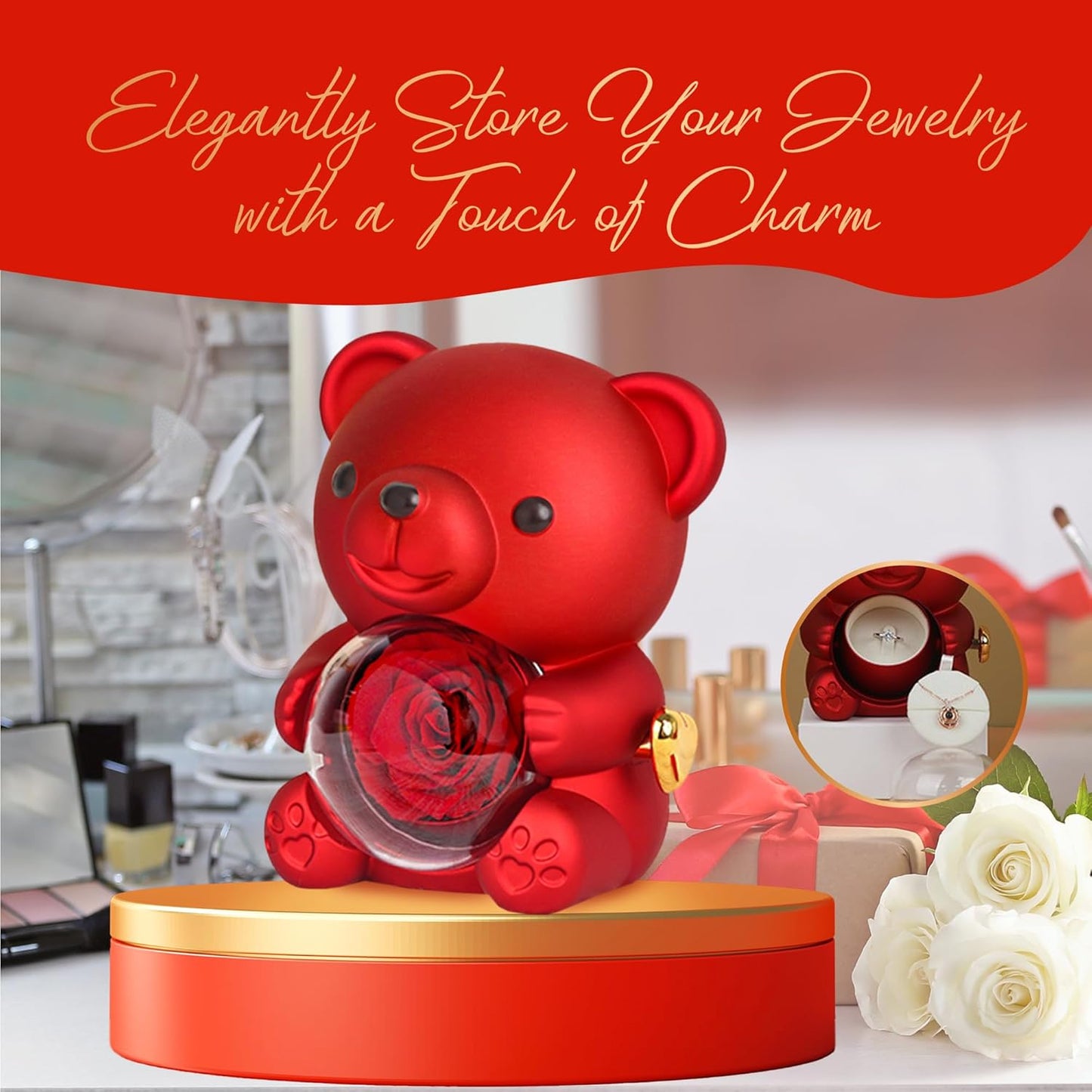 Eternal Rose Teddy Bear Jewelry Box - TWISSERLY