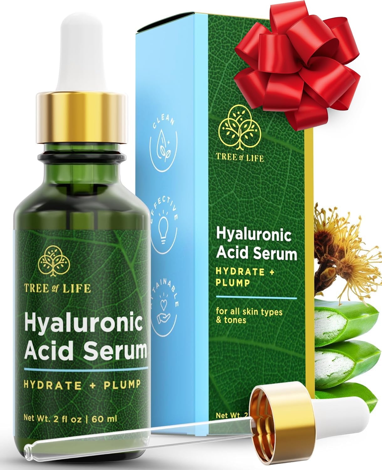 Tree of Life Beauty Hyaluronic Acid Serum, Skin Brightening Face Oil for Dark and Age Spots, Facial Serums for Dry and Sensitive Skin Care with Vitamin E for Soft Smooth Skin, 2 Fl Oz - TWISSERLY