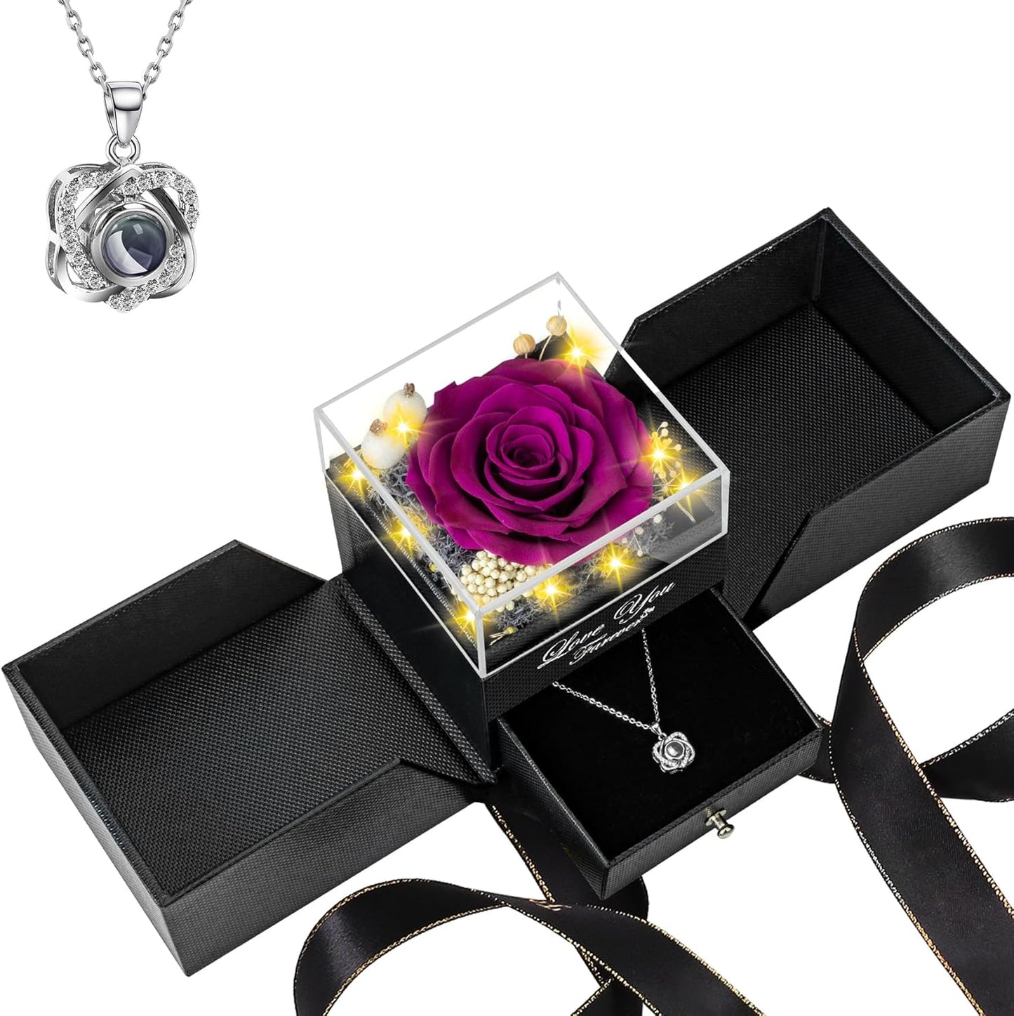 WILDLOVE Preserved Real Rose with I Love You Necklace - TWISSERLY