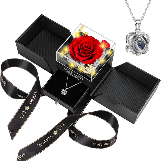 WILDLOVE Preserved Real Rose with I Love You Necklace - TWISSERLY