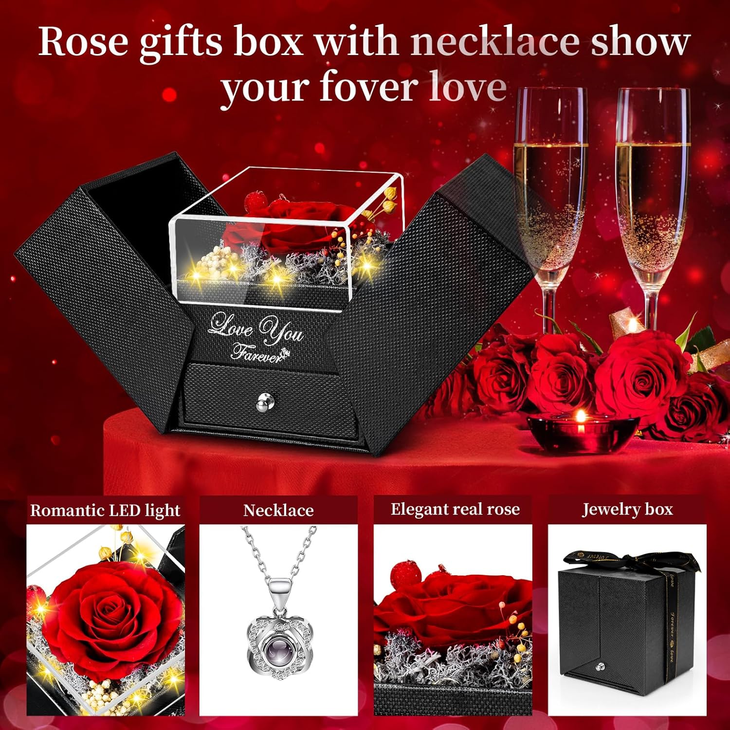 WILDLOVE Preserved Real Rose with I Love You Necklace - TWISSERLY