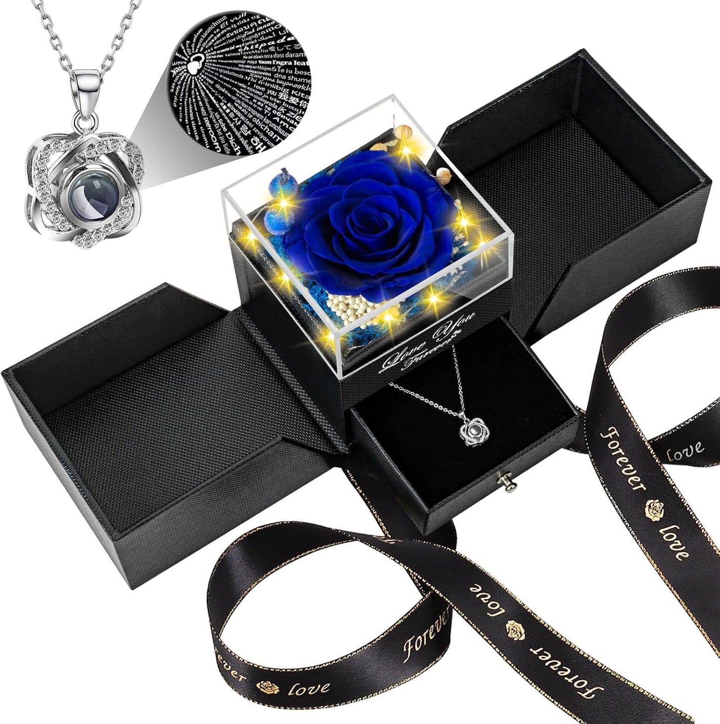 WILDLOVE Preserved Real Rose with I Love You Necklace - TWISSERLY