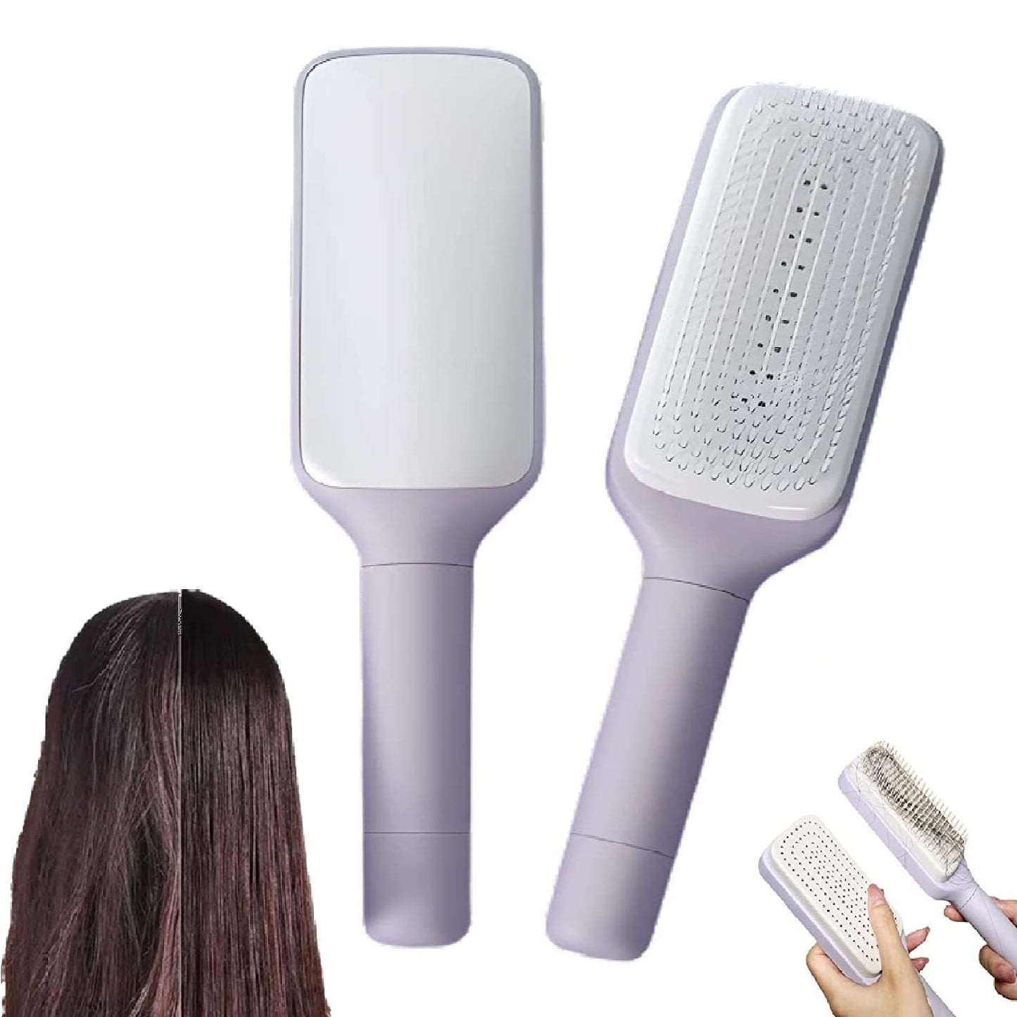 4 In 1 Self Cleaning Hair Brush New Self-Cleaning Anti-Static Massage Comb Scalable Rotate Lifting Self Cleaning Hairbrush - TWISSERLY