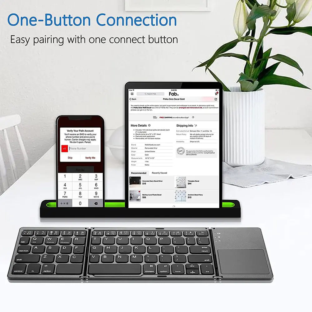 Portable Mini Three Folding Bluetooth Keyboard Wireless Foldable Touchpad Keypad - TWISSERLY