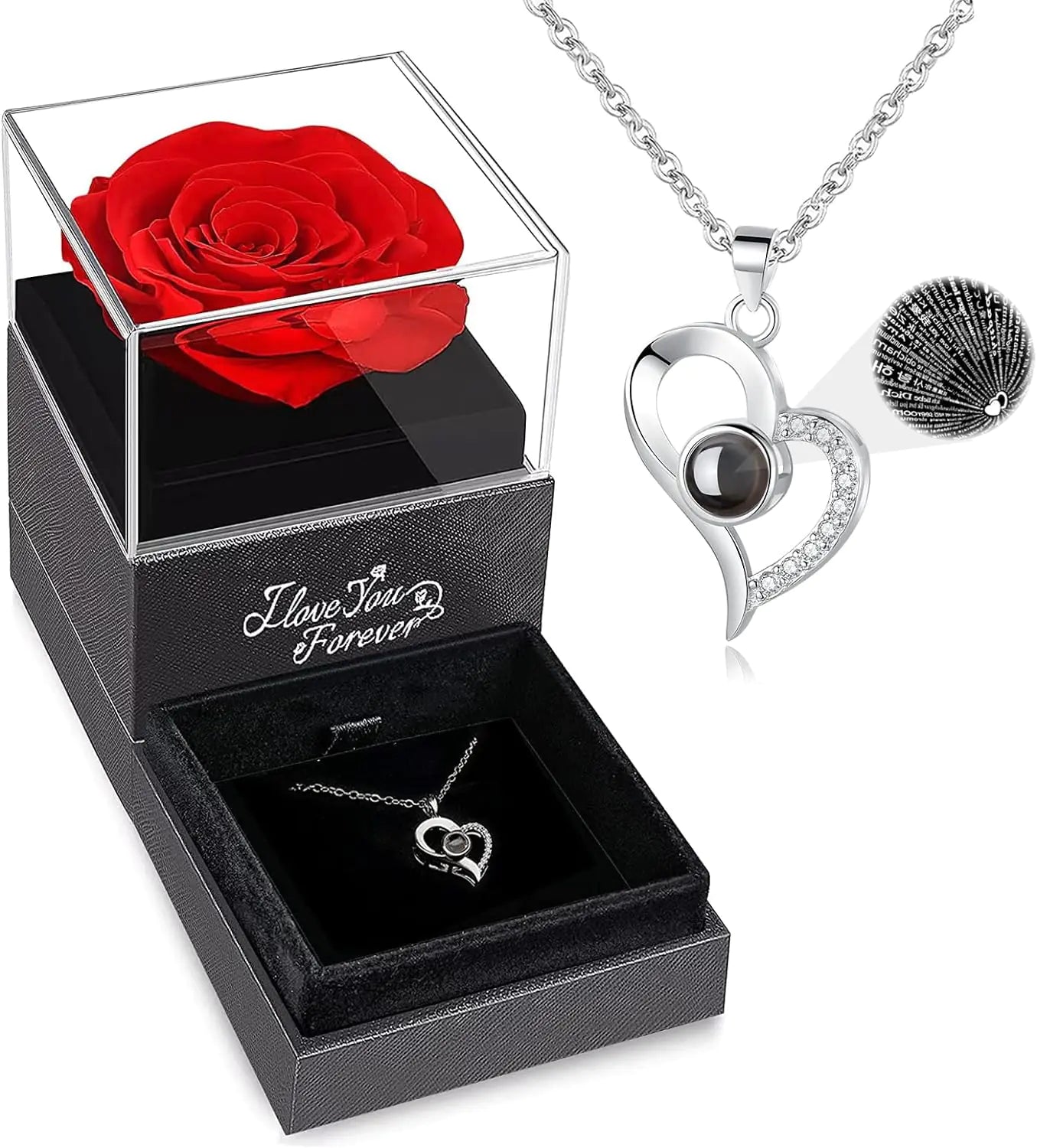 WILDLOVE Preserved Real Rose with I Love You Necklace - TWISSERLY