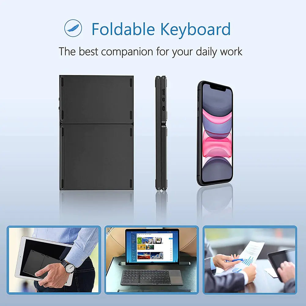 Portable Mini Three Folding Bluetooth Keyboard Wireless Foldable Touchpad Keypad - TWISSERLY